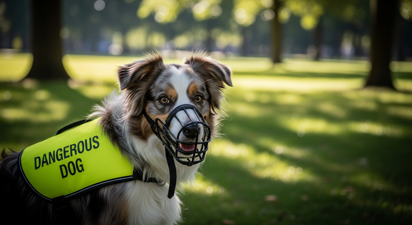 Border collie working in open field at dusk